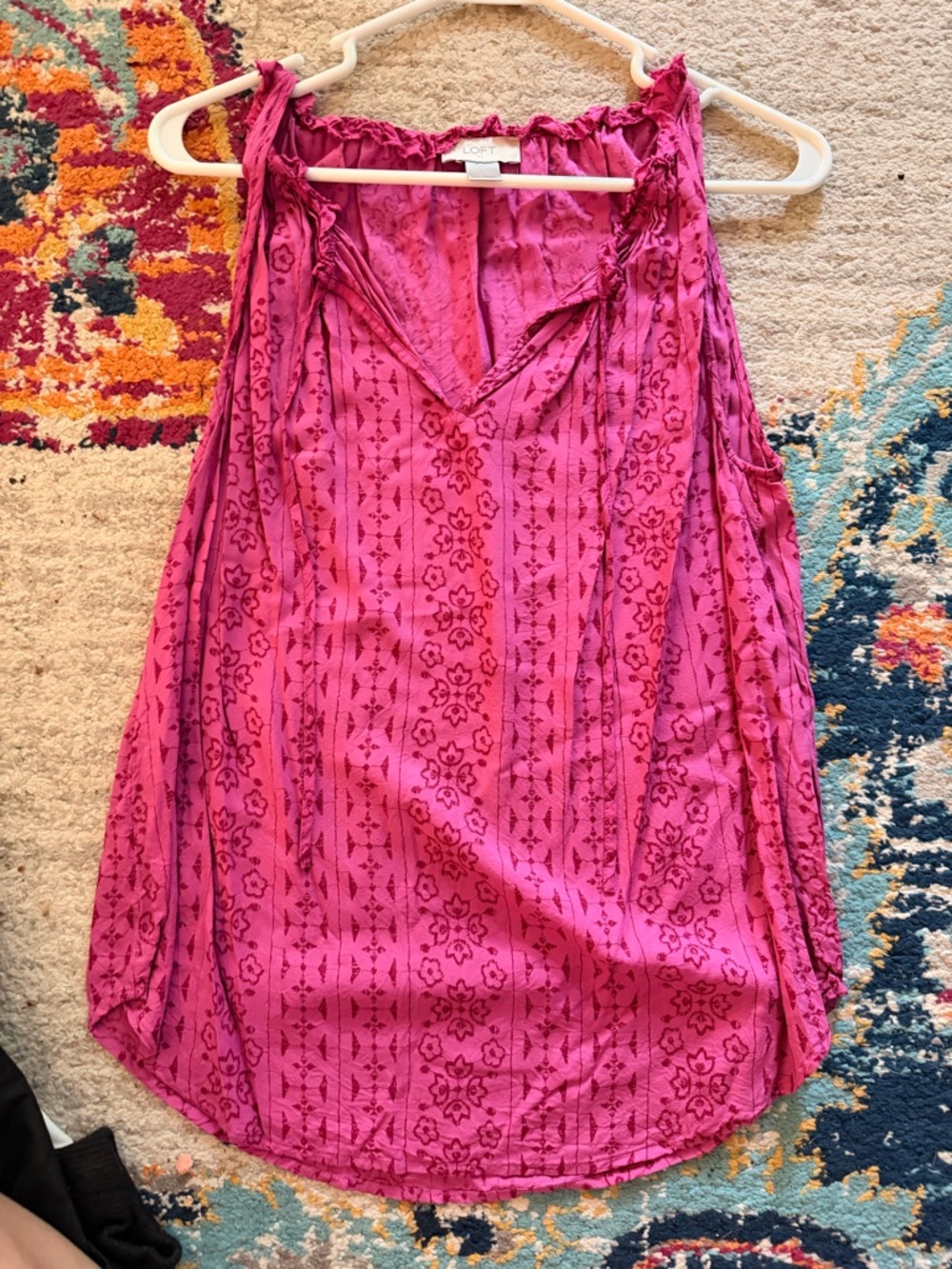 LOFT Fuchsia Printed Sleeveless Tie Top